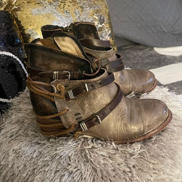 Sz 9 freebird crue grey black multi ankle boot/bootie moto lace - Picture 9 of 9